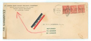 US 815 Three 10c prexies franked this July 1942 paying the 10c perf half ounce airmial cover to Cuba (in effect December 1932-Ju