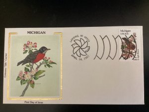 US Scott #1974 Michigan FDC unaddressed Colorano Silk Robin & Apple Blossom