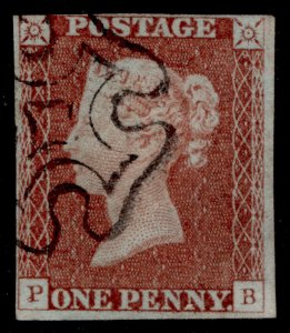 GB QV SG8, 1d red-brown BLACK MX PLATE 26, USED. Cat £120. SCOTTISH MX PB