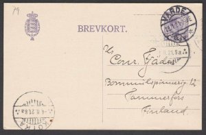 DENMARK 1921 15ore postcard used to Finland................................R370