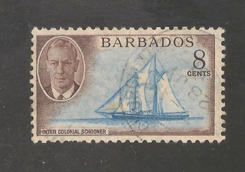 Barbados #221 VF USED - 1950 8c Schooner - SCV $3.50