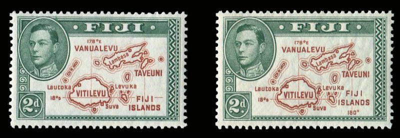 Fiji #120, 133 (SG 253-254) Cat£63, 1938-55 2p green and orange brown, Dies ...