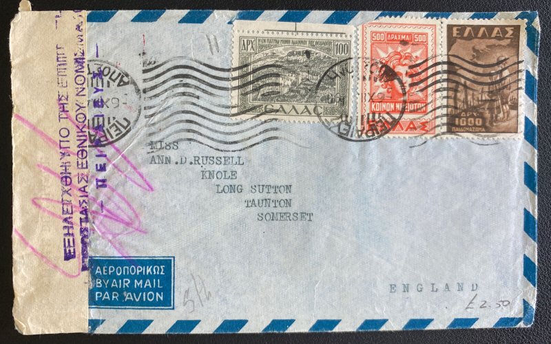 1940s Greece Censored Airmail Cover  To Taunton England