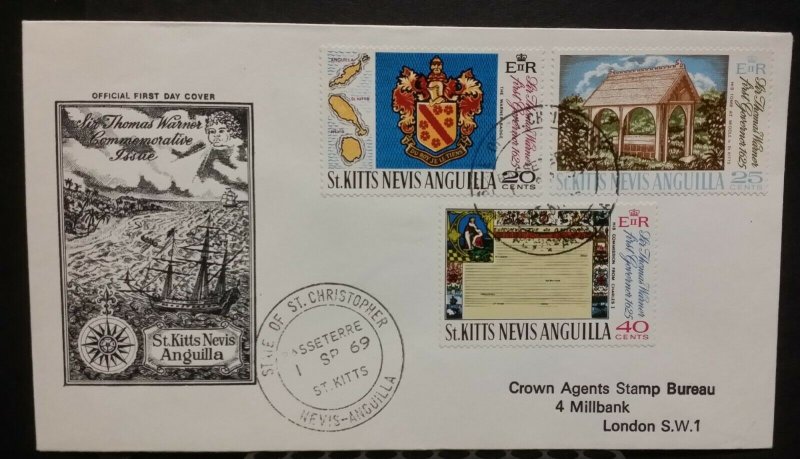 St Kitts Nevis Anguilla 1969 FDC Sir Thomas Warner First Governor