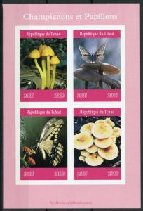 Chad 2019 MNH Mushrooms & Butterflies 4v IMPF M/S Butterfly Fungi Nature Stamps