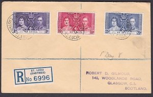 ST LUCIA  1937 Coronation set on registered FDC to UK......................a3770