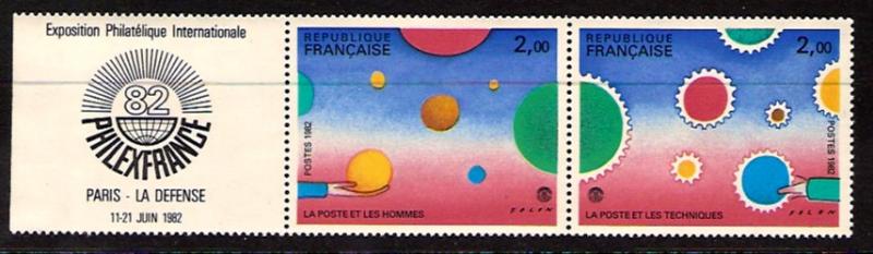 France #1820a PhilexFrance 1982 Pair w label NH Cat. $ 9.00