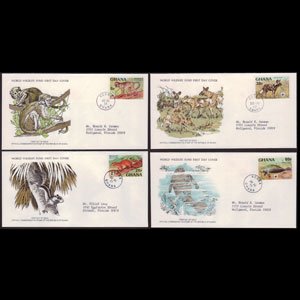 GHANA 1977 - FDC - 621-4 WWF-Wildlife Set of 4