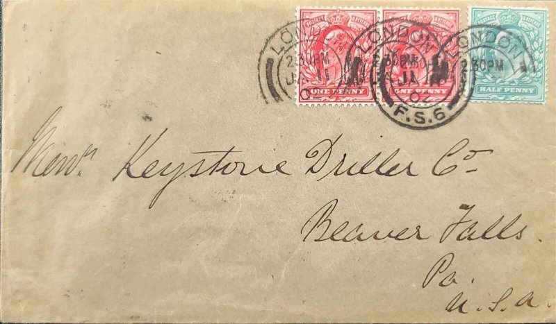 1902 Great Britain Cover Scott # 127 &128(2) London to Beaver Falls PA