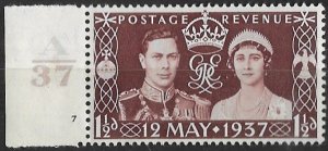 Great Britain # 234 George VI Coronation - Cylinder A37 single  (1)  VF Unused