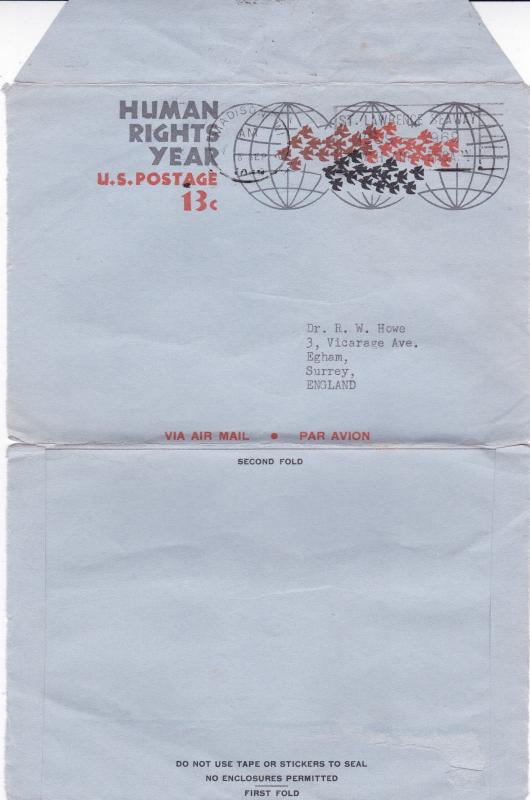 United States 1969 Madison Wisconsin to Egham UK Aerogramme VGC