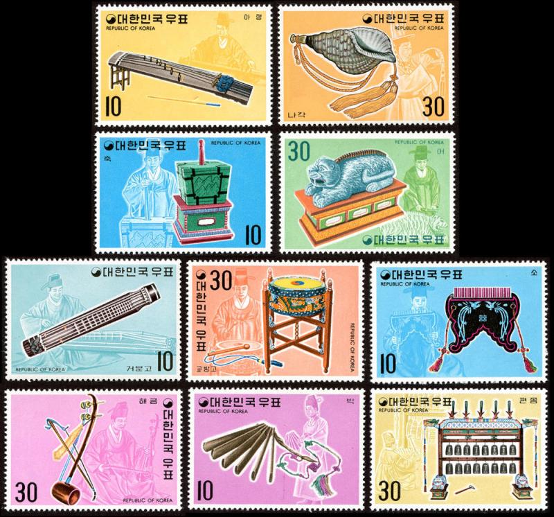 Korea 883-92 set/10 mnh 1974 traditional musical instruments