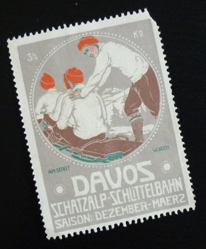 Poster Stamp Cinderella Vignette -US Austria Germany Davos Sledding O20 