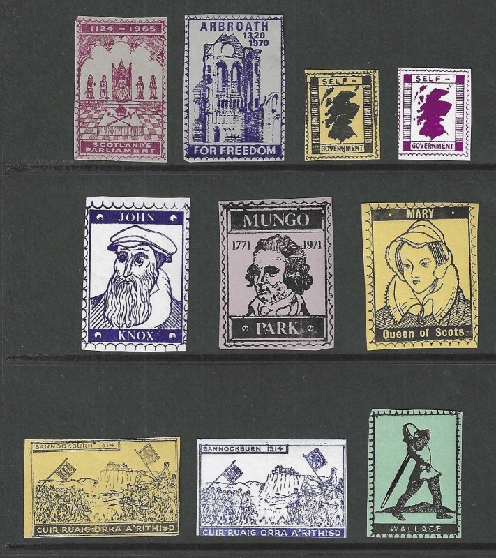 Scotland, Lot of 10 Nationalist Labels/Poster Stamps, Circa 1960's-1970's, N.H.