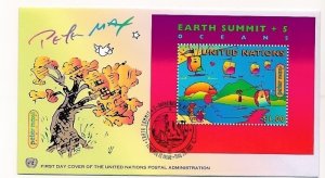 D171954 Earth Summit Peter Max Cartoon FDC United Nations New York Bureau