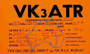 1972 EAST KEILOR VICTORIA AUSTRALIA Amateur Radio QSL Card 15854-