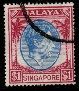 SINGAPORE SG28 1949 $1 BLUE & PURPLE p17½x18 FINE USED