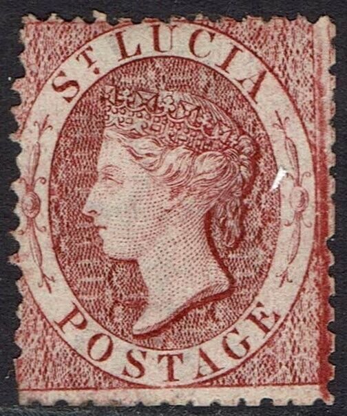 ST LUCIA 1863 QV (1D) WMK CROWN CC PERF 12½ NO GUM