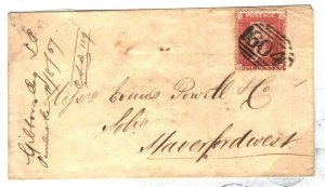 GB WALES Cover 1857 Super Strike SCARCE NUMERAL Pembroke *604* 1d Red 89.1