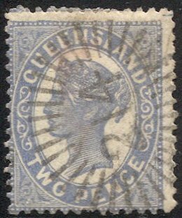 AUSTRALIA Queensland 1887 Sc 85 2d QV Used VG, Numeral 214 cancel