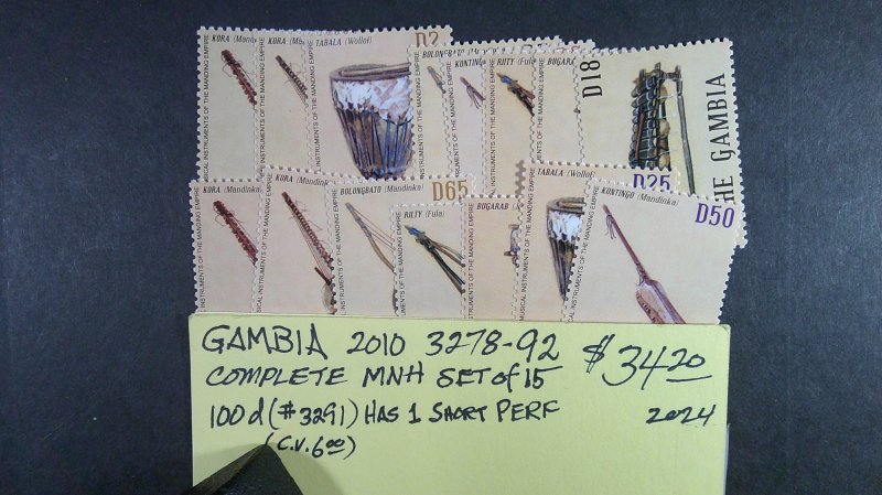 Gambia 2010 Musical Instruments. Scott# 3278-92 complete MNH set of 15