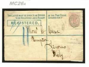 GB BLUE NUMERAL *75* Birmingham Registered Cover 1879 SG141 Plate 16 Italy MC26a