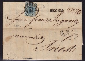 Austria - 1850 - Scott #4,5 - used on 1854 reko cover - OEDENBURG to TRIEST