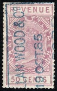1882 Straits Settlements Revenue 50 Cents Queen Victoria Stamp Duty Used