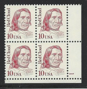 1987 Red Cloud Native American Plate Block of 4 10c Stamps, Sc# 2175, MNH, OG