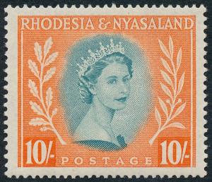 Rhodesia & Nyasaland 1954 10s Dull Blue-Green & Orange SG14 MLH