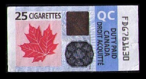 CANADA 2011 DUTY PAID TAX STAMP 25 CIGARETTES TOBACCO REVENUE QC (QUEBEC)