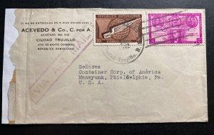 1942 Trujillo Dominican Republic Censored commercial Cover To Manayunk PA USA