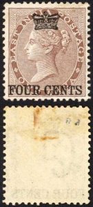 Straits Settlements SG4 4c on 1a Deep Brown Mint No Gum A Fresh Stamp  Cat 375