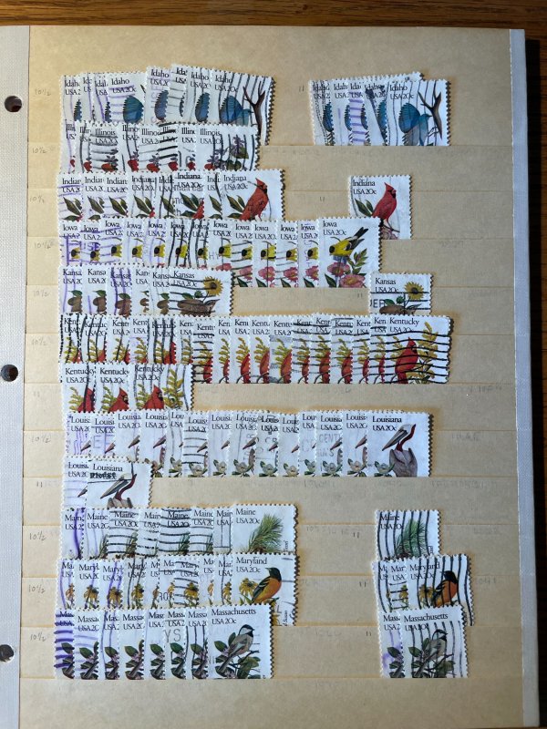 Collection of used US State Birds and Flowers stamps, off paper #1953-2002