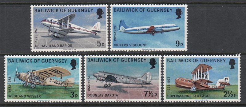 Guernsey MNH 81-5 Airplanes 1973