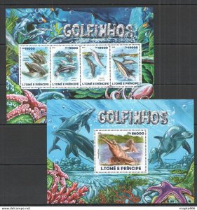 2015 S. Tome E Principe Dolphins Fauna Marine Life Kb+Bl ** St1502