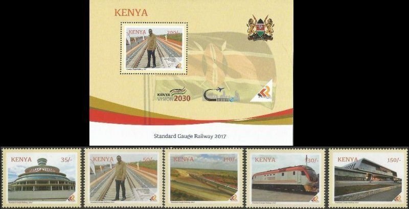 Kenya 2017 Railway Nairobi - Mombasa train set of 5 stamps and block MNH