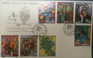 L) 1970 PARAGUAY, WORLD FLOWER PAINTINGS, MULTIPLE STAMPS, NATURE, FLOWERS, FDC