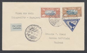 Iceland C3-C5 on 1930 FIRST FLIGHT Thingvellir-Reykjavik, only 300 flown, VF