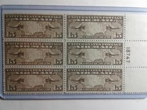 SCOTT # C 8 AIR MAIL PLATE BLOCK OF 6 MINT NEVER HINGED GREAT CENTERING !!