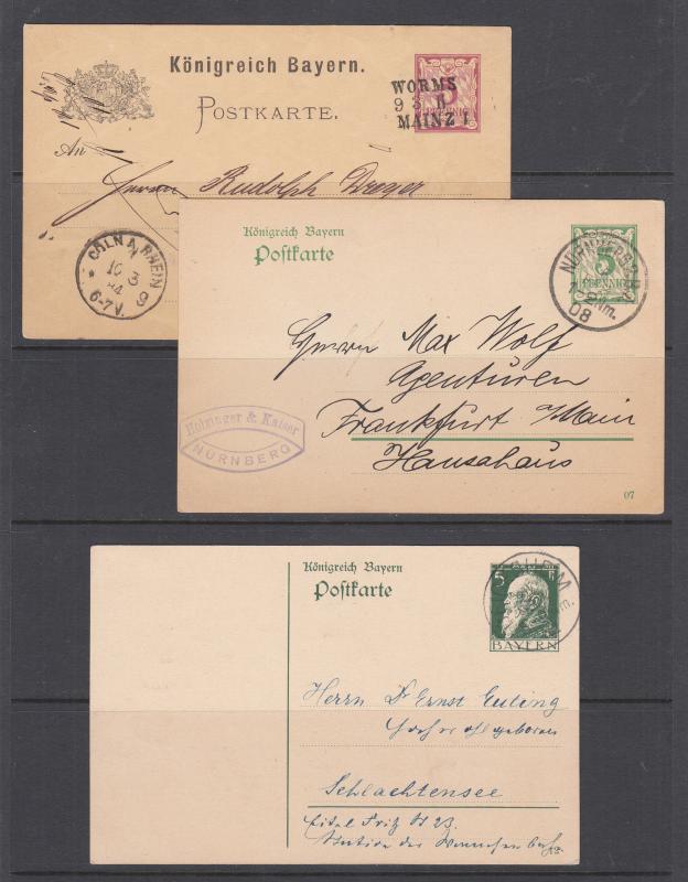 Bavaria H&G 38,66,87 used. 1890-1911 Postal cards, 3 different, nice cancels