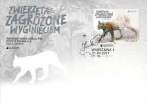 Poland 2021 FDC Stamps Europa CEPT Animals Lynx Endangered Species