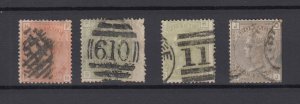 GB QV 1873 4d (4) Vermillion/Sage Green/Grey Brown SG152/153/154 FU BP9694