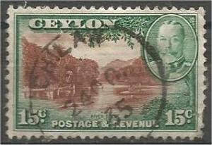 CEYLON, 1935, used 15c, River Scene, Scott 269