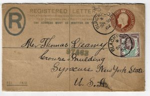 Great Britain 1902 Blackpool cancel on uprated registry envelope to the U.S.