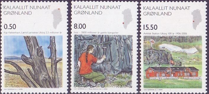 Greenland Denmark 2006 Science Fossils Geology Arctic station Set 3 stamps MNH