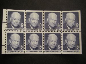 Scott 1393a, 6c IKE, Booklet pane of 8 with tab, dull gum, lines on tab, MNH