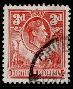 NORTHERN RHODESIA GVI SG35, 3d scarlet, FINE USED.