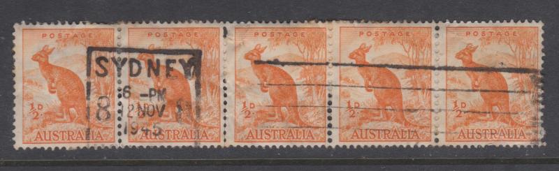 Australia 1942 Kangaroo Sc#166 Strip of 5 Used