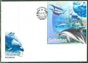 MOZAMBIQUE  2013 DOLPHINS  SOUVENIR SHEET FIRST DAY COVER